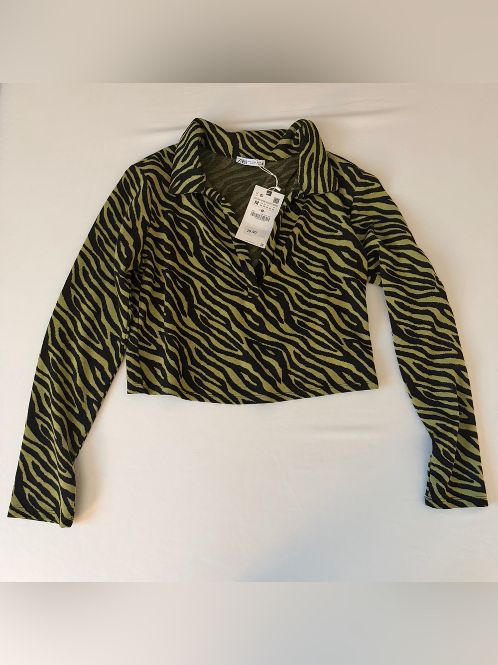 NWT Zara Zebra Knit Polo Crop - Medium
